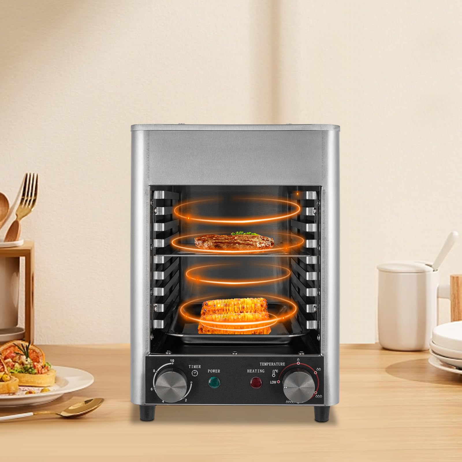 Electric Steak Grill with 9 Grill Slots, Silver Steak Grill Oven, 1700W Commercial Steak Stove with Timer, Portable Electric Steak Stove for Cooking Steak, Chicken, Seafood