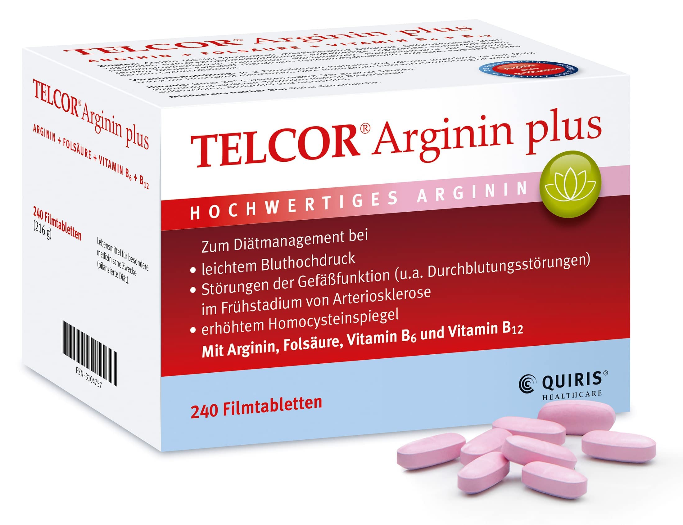 240 vegane Filmtabletten, bei leichtem Bluthochdruck und im Frühstadium von Arteriosklerose, mit Vitamin B6, B12 und Folsäure ergänzt, Qualität Made in Germany…