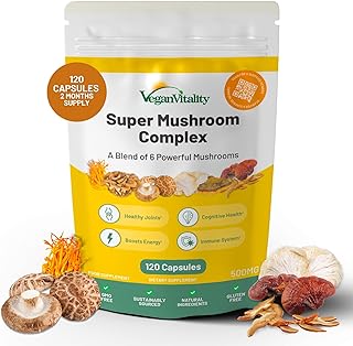 Mushroom Complex 6 Lions Mane Mushroom Supplement 120 Capsules High Strength Vegan Supplement with Lions Mane, Reishi, Chaga Mushroom Powder, Shitake, Cordyceps & Maitake (120 Capsules)