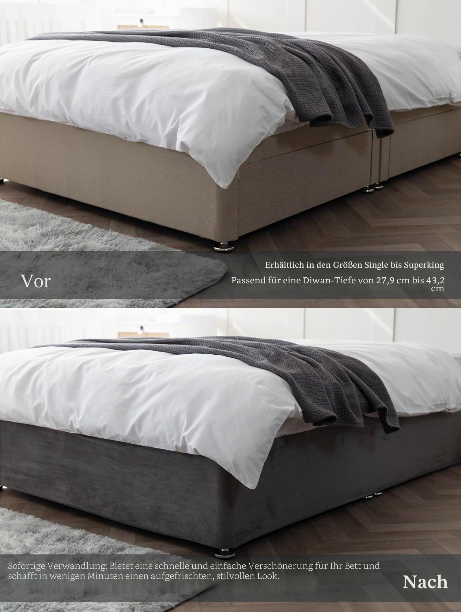 Belledorm Querbehang 48,3 cm Extra tief Faltenvolant Velourslederimitat Doppelbett