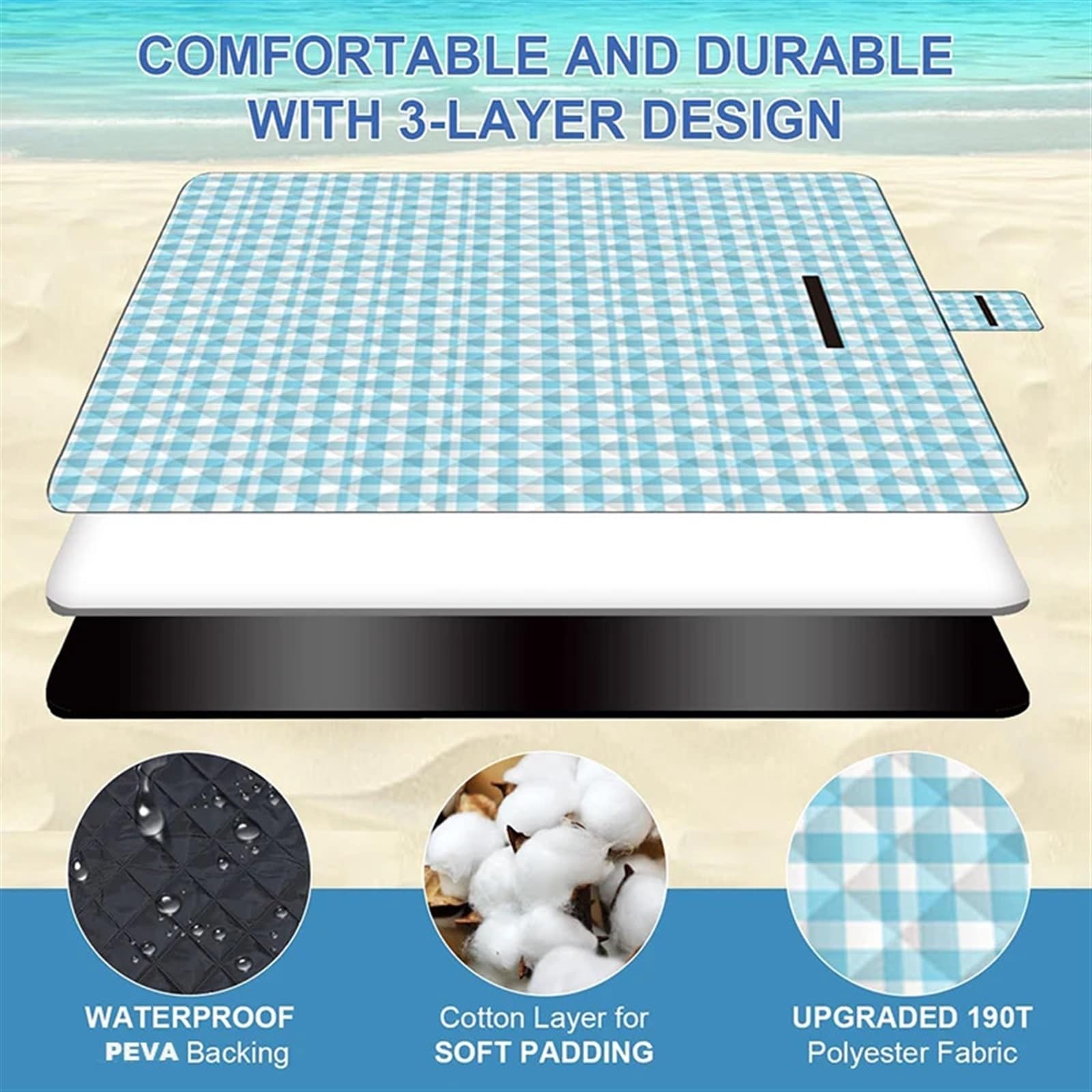 Coperta da Picnic 2x2m Tappetino da Campeggio for Picnic Coperta da Spiaggia Lavabile antisabbia Pieghevole con 3 Strati Parco Escursionismo Cortile Uso Esterno più Grande più Spessa(11)