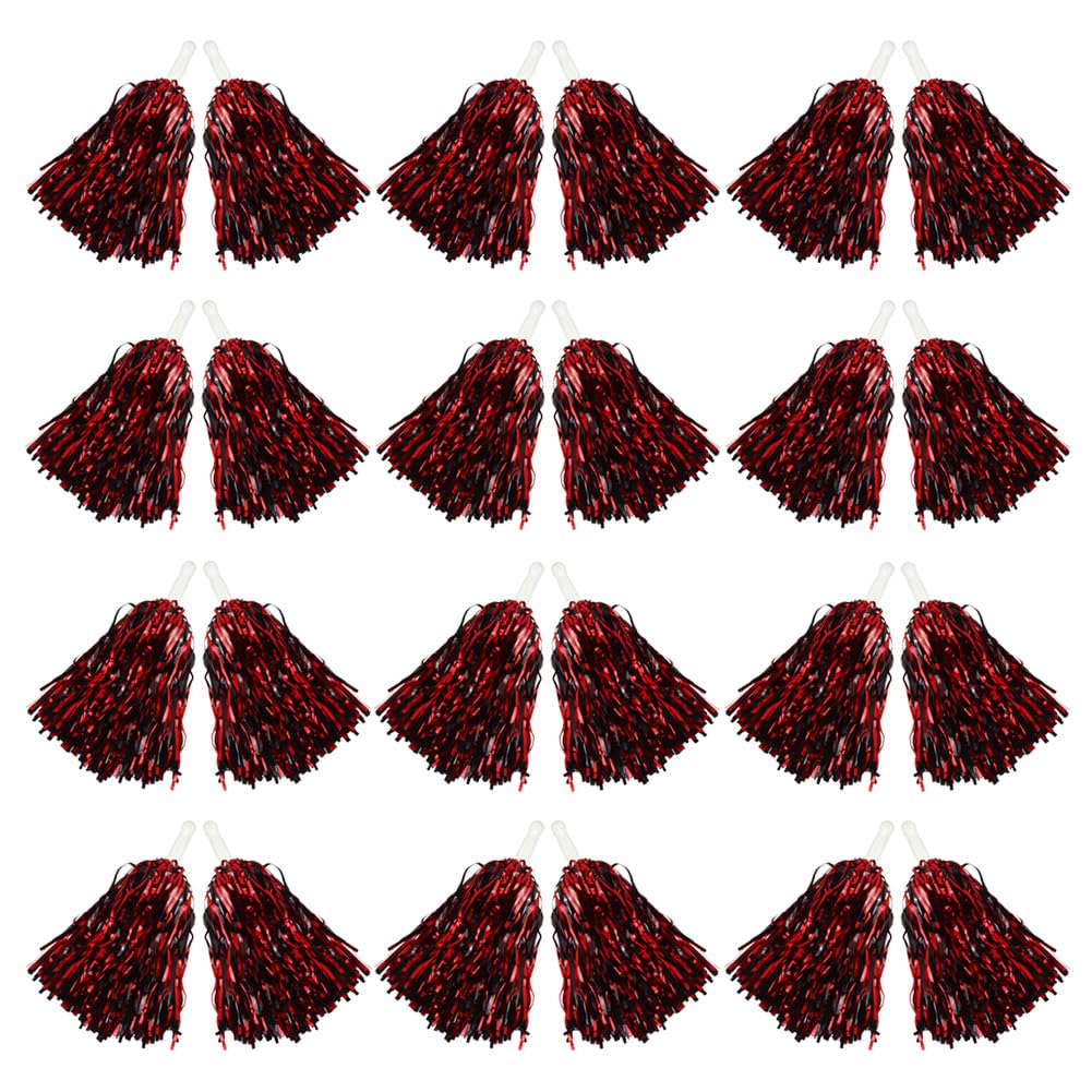 Hooshing 12/24/100PCS Pom Poms Cheerleading Metallic Foil Cheer Pom Poms with Plastic Handles for Rooters Cheering Squad Team Spirit Sports