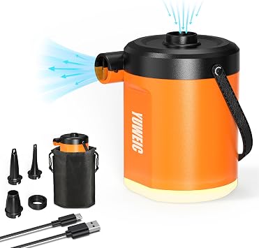 Camping Electric Air Pump,18W 5000mhARechargeable Camping Electric Pump with Fast In/Deflating,4kpa 280L/Min,Inflatables 3Modes,3 Nozzles for Air Bed,Air Mattress Pump,for Swimming Pool