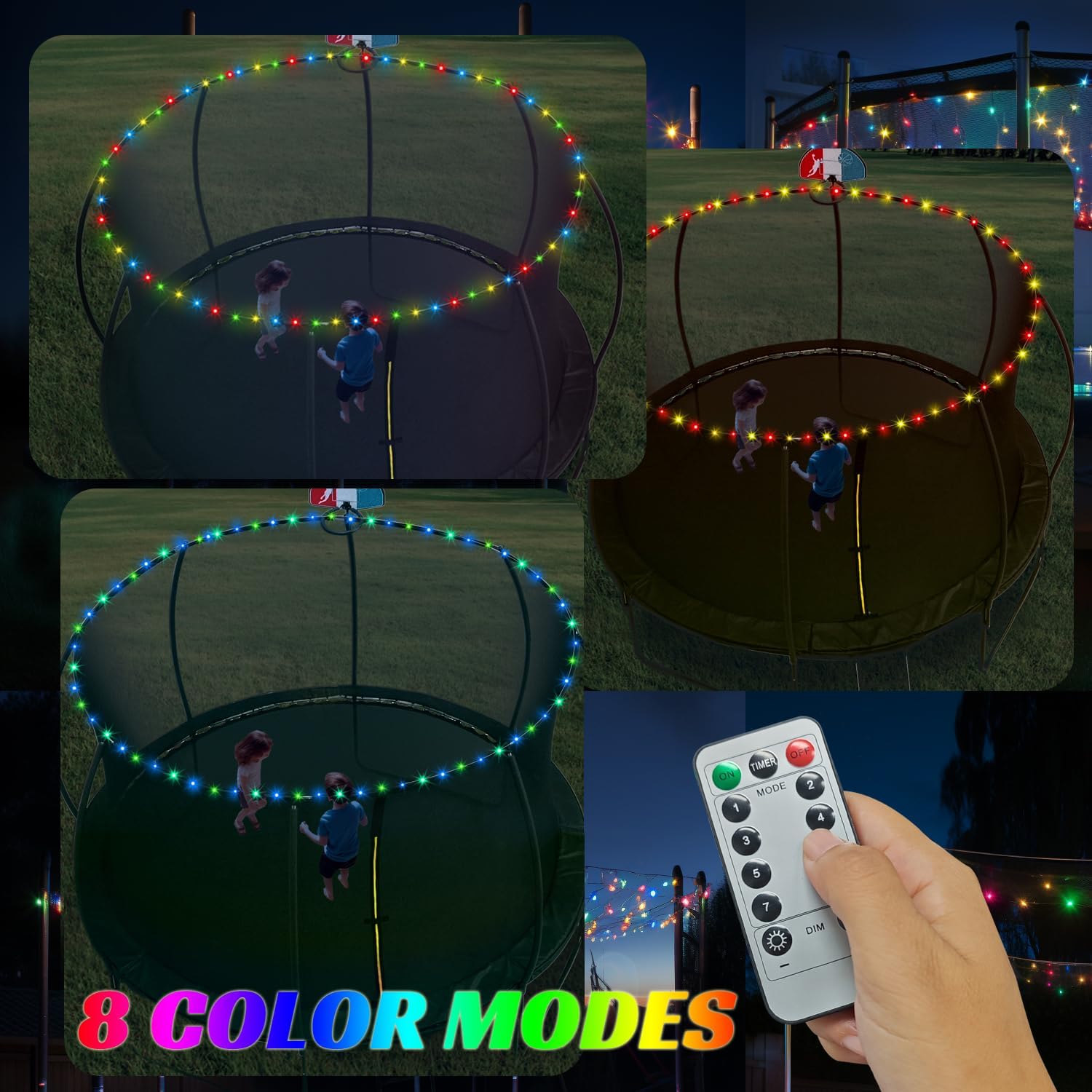 Lights for 16ft Trampoline, 71Ft Battery Operated Lights Waterproof Outdoor, 200 LEDs and 8 Modes Camping String Light, Adjustable Length Rope Light for 16Ft/15Ft/14Ft/12Ft Trampolines