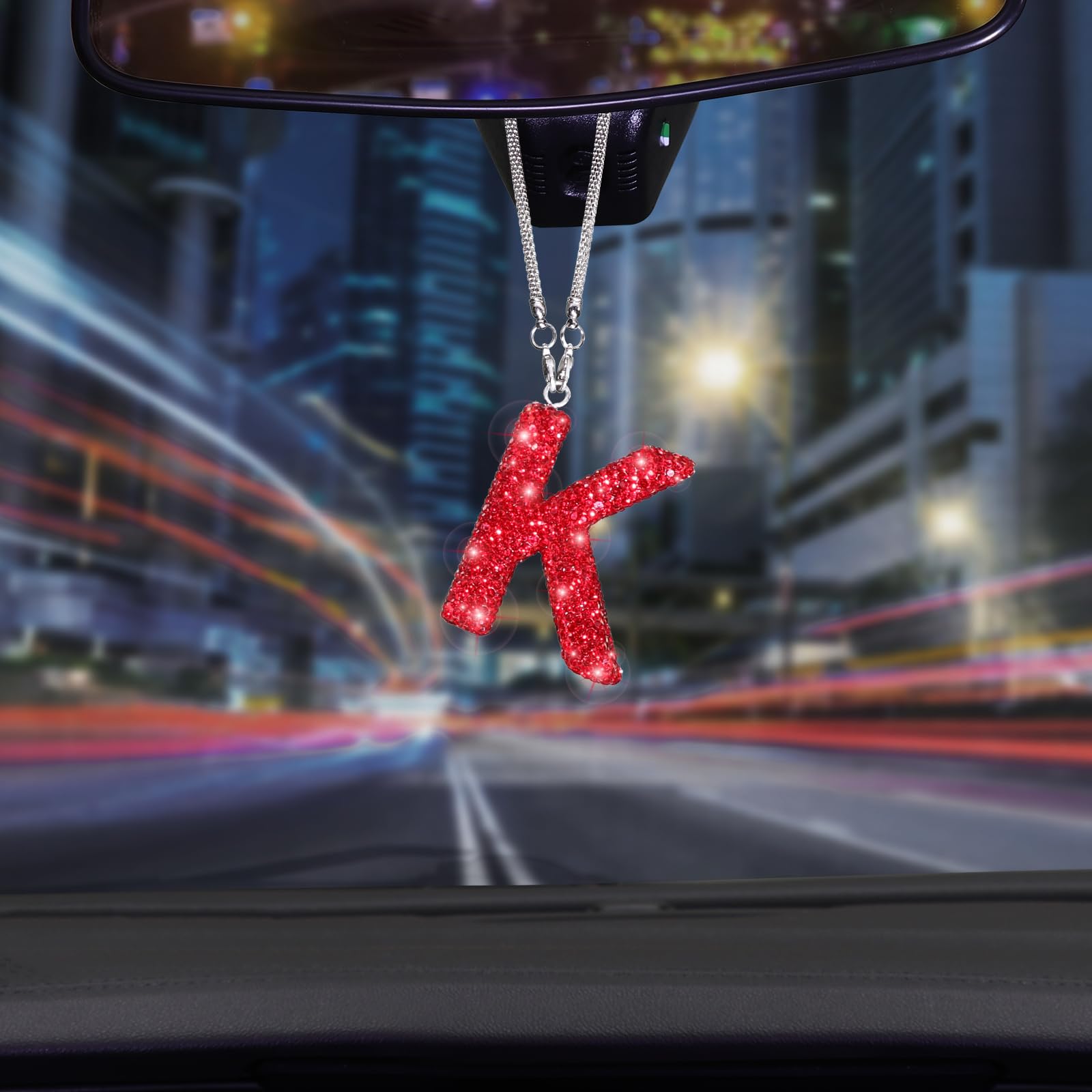 Red Rear View Mirror Hanging Accessories Crystal Diamond Rhinestone Car Ornament Letter K Cute Lucky Rhinestone Car Accessories