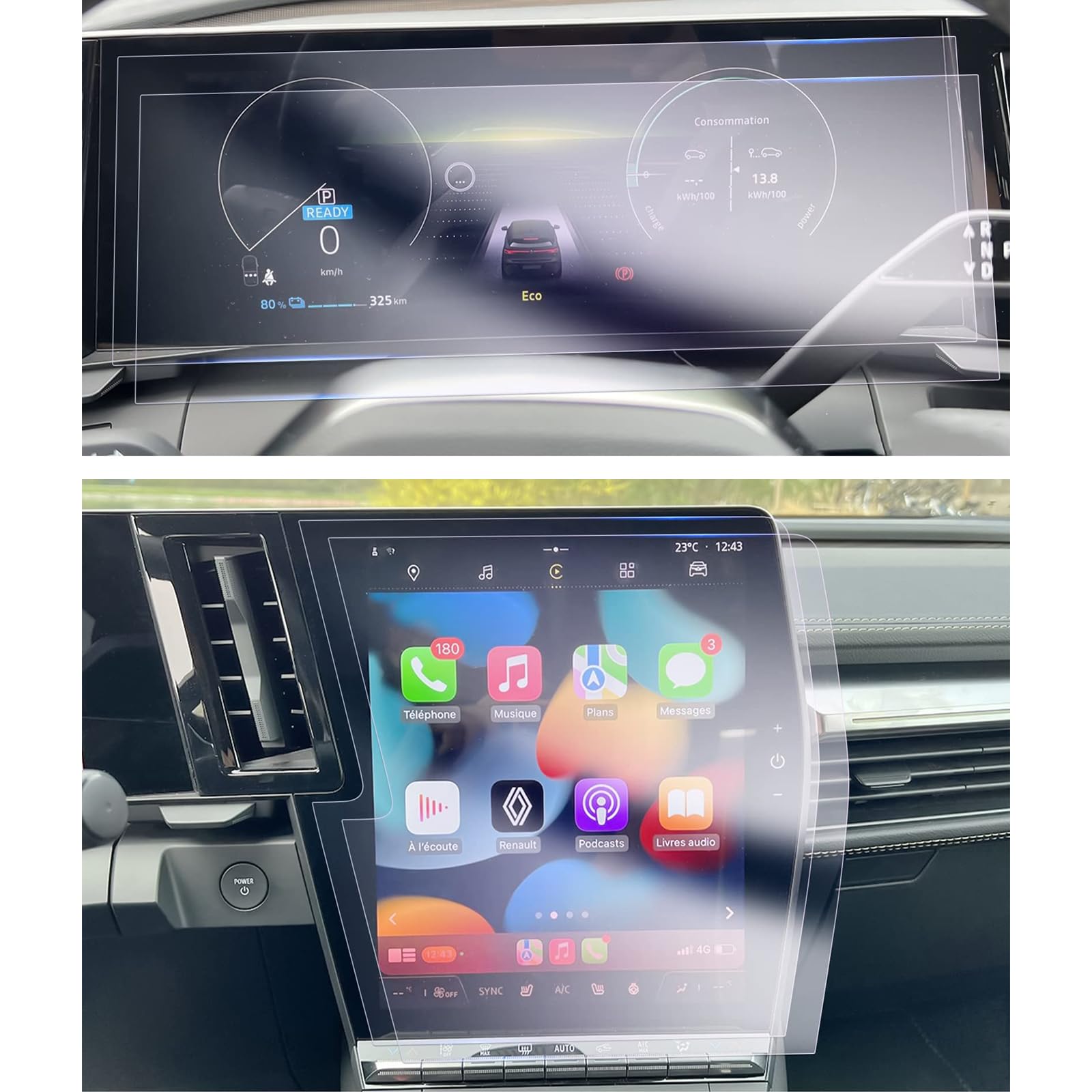 GAFAT Compatible avec Renault Austral Alpine/Espace 6/Rafale/Megane E-Tech/Scenic 2023-2025 2026 Film Protection d'Écran pour 12" Navigation OpenR + 12,3" Cockpit Nano Film, 6H Anti-Rayures [Lot de 4]
