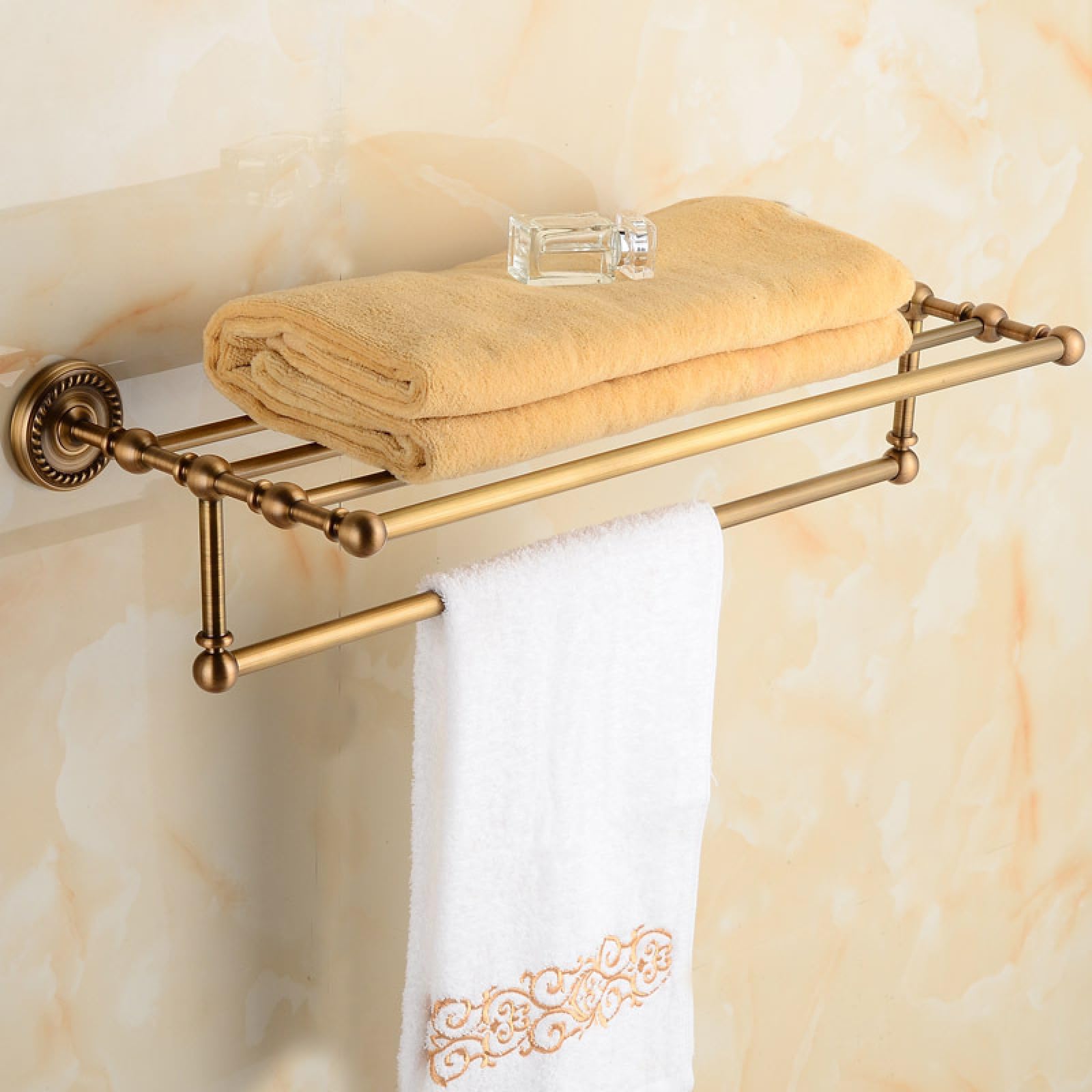 FGXHHS European Style Vintage Copper Towel Rack Set Toilet Bathroom Shelf Antique Rod Pendant, Twist Bath