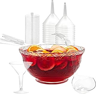 3-Gallon Plastic Punch Bowl Set with Ladle, 20 Martini Glasses & 20 Pris...