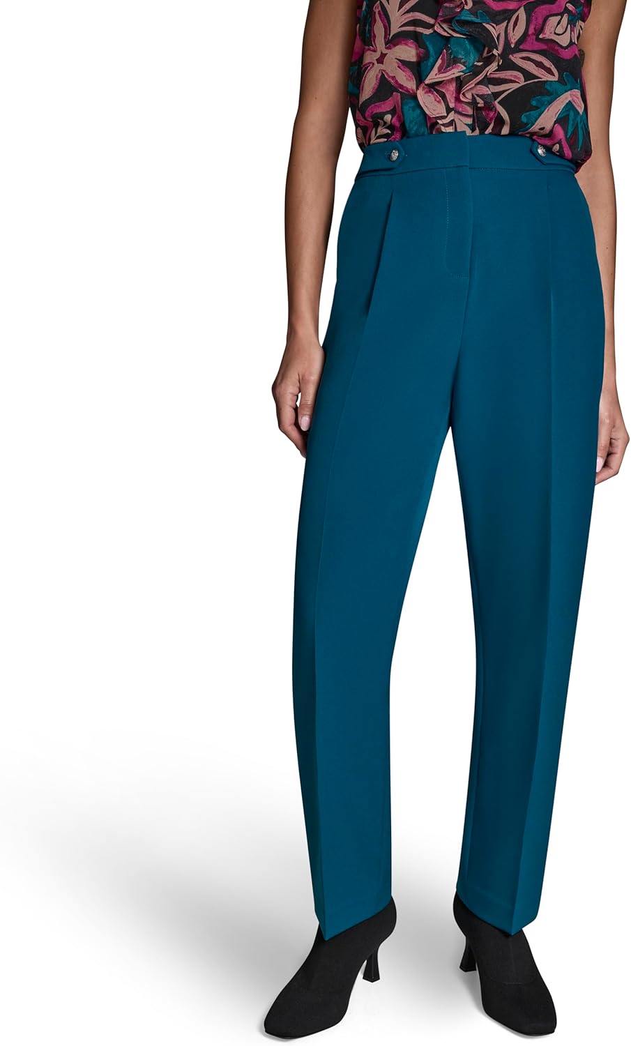 BCBG Womens Wide Leg Pleated Pants with Logo Buttons