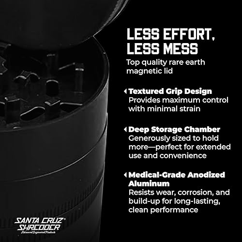 Miniatura 4 de Santa Cruz Shredder Molinillo de hierbas de metal con parte superior moleteada para un agarre más fuerte, 3 piezas, grande de 2.7 pulgadas (negro)