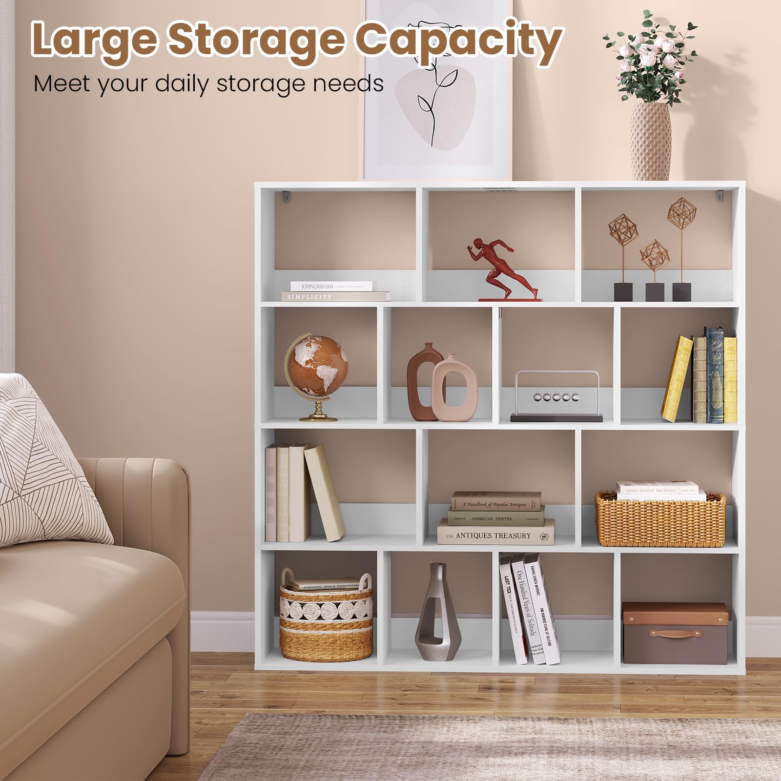 eSituro Estantería para Libros, Librería de Cubo de 14 Compartimentos | Estantería de Almacenamiento, Biblioteca Estantería para Dormitorio, Oficina y Salón, 120x30x120 cm, Blanco