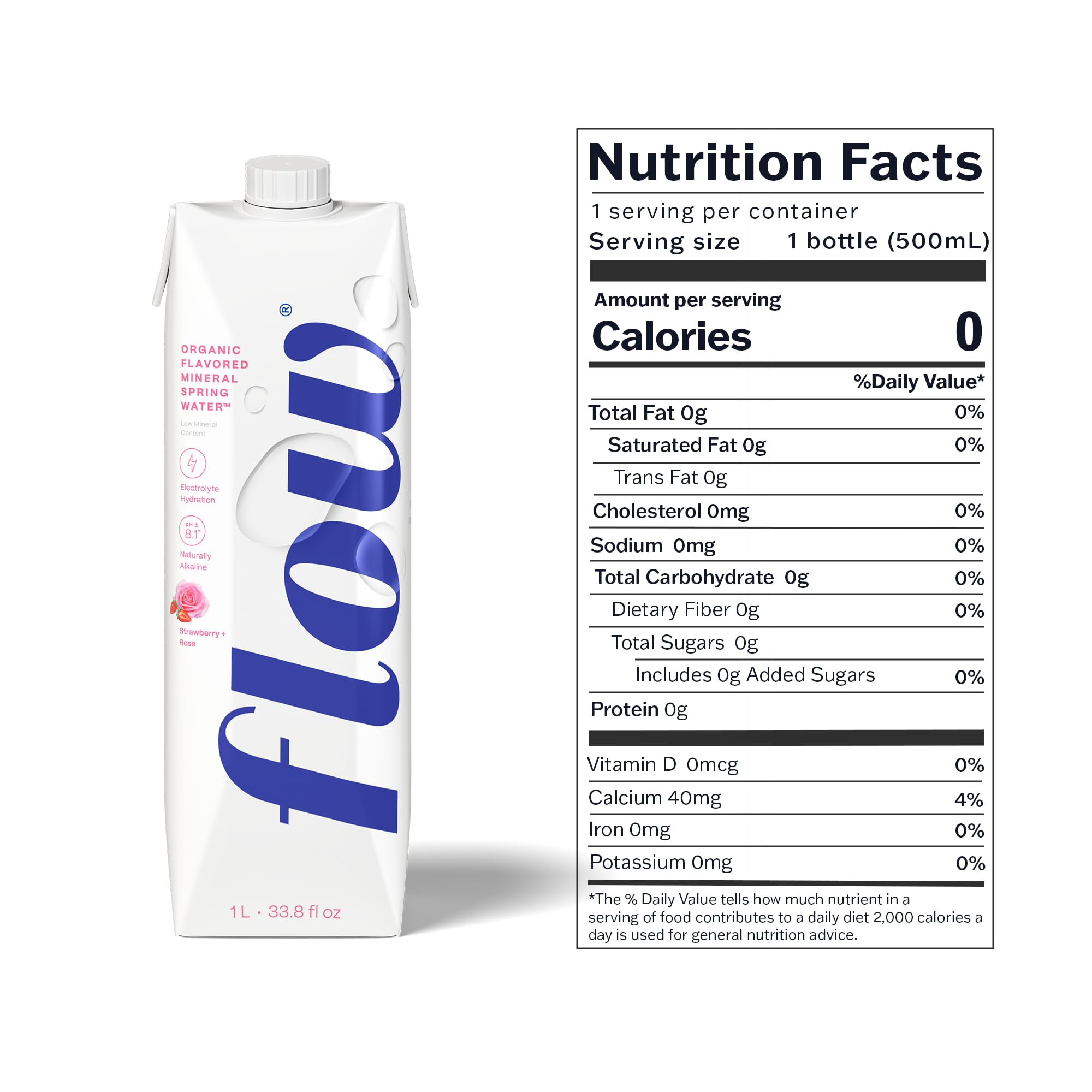 Flow Mineral Spring Water, Organic Strawberry + Rose, 12 Pack (33.8 Fl Oz) - Naturally Alkaline with Electrolytes and Zero Sugar