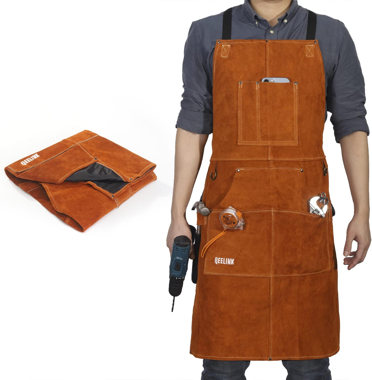 Hobart unisex adult Leather protective work and lab aprons, Tan Leather