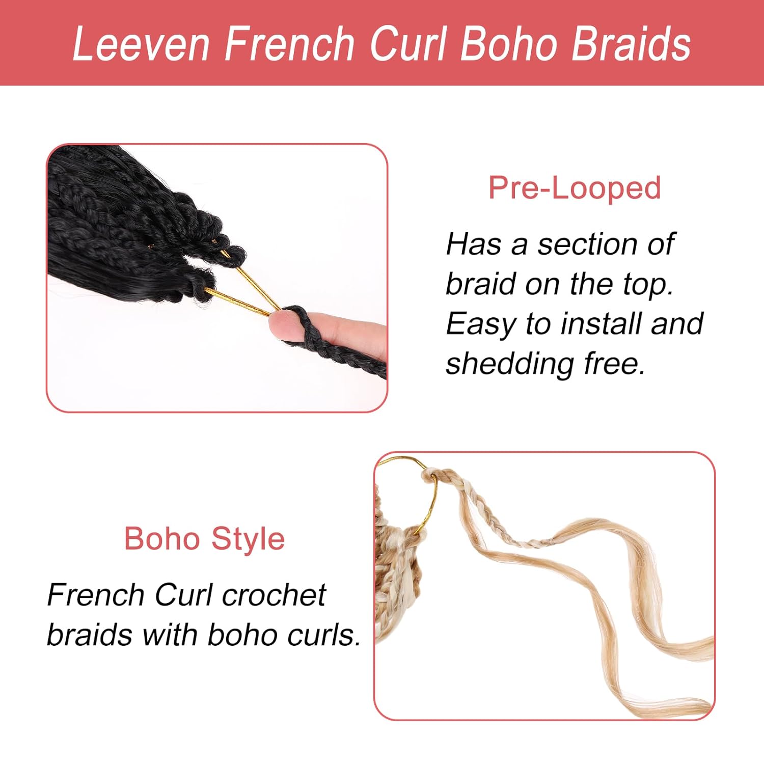 Leeven 14 Inch 8 Packs Boho French Curl Crochet Braids Mix Blonde Pre Looped Curly Crochet Hair Short Goddess Box Braids Loose Wave Synthetic Hair Extensions for Women Girl