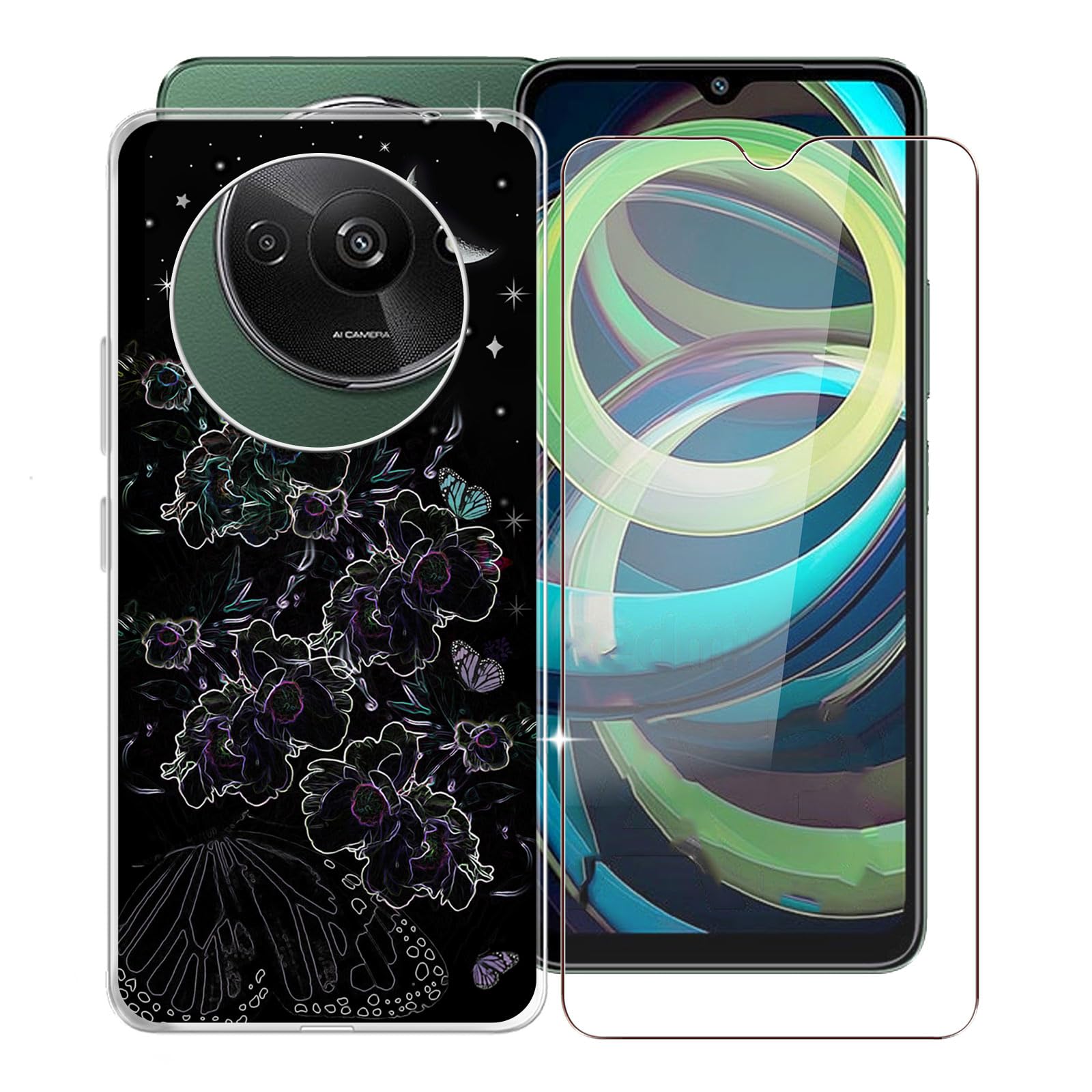 KJYFOANI Phone Case Xiaomi Redmi A3 Case, with 1 x Tempered Glass Screen Protector, Anti-Scratch Shock-Proof Clear TPU Bumper Cover Ultra-Thin Case for Xiaomi Redmi A3 (6.71