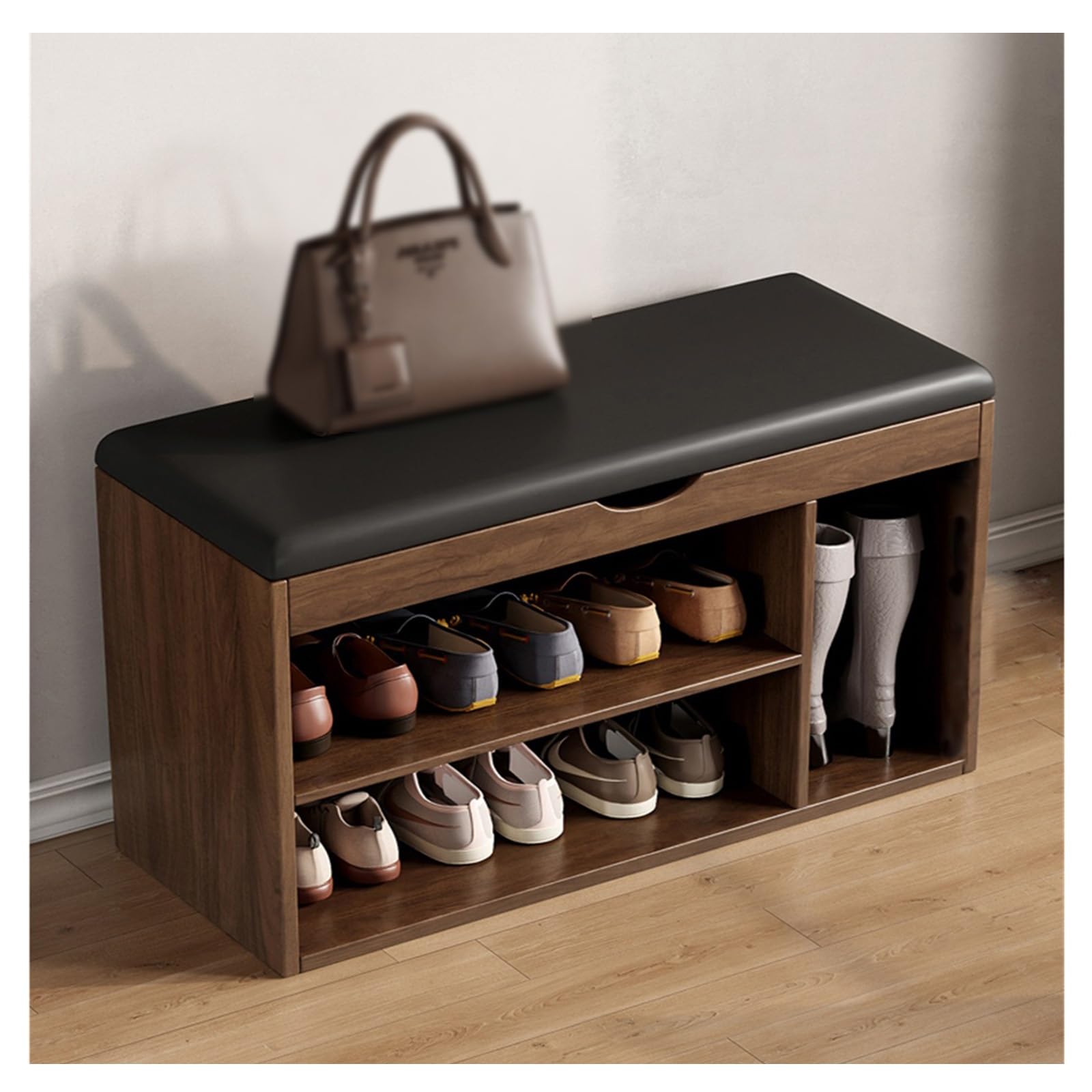 MYUYEE Shoe Bench Entryway- Storage Bench,Shoe Bench With Padded Seat Cushion, Hallway Shoe Bench, Shoe Rack, Shoe Cabinet, For Entryway, Living Room, Bedroom(Bruin)