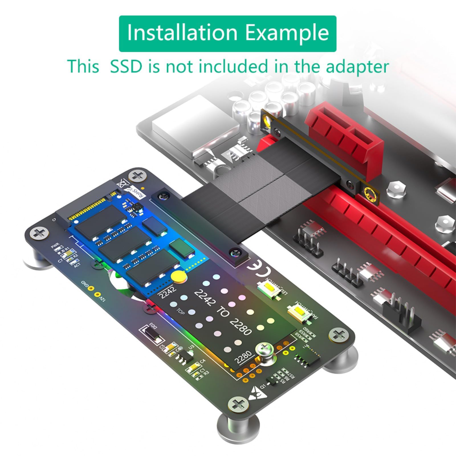 Ywmsfl NGFFs Key M Slot NVME HDDs to PCIExpress PCIE3.0 4 Converters Adapter Card with Fast Speed Extension Cable