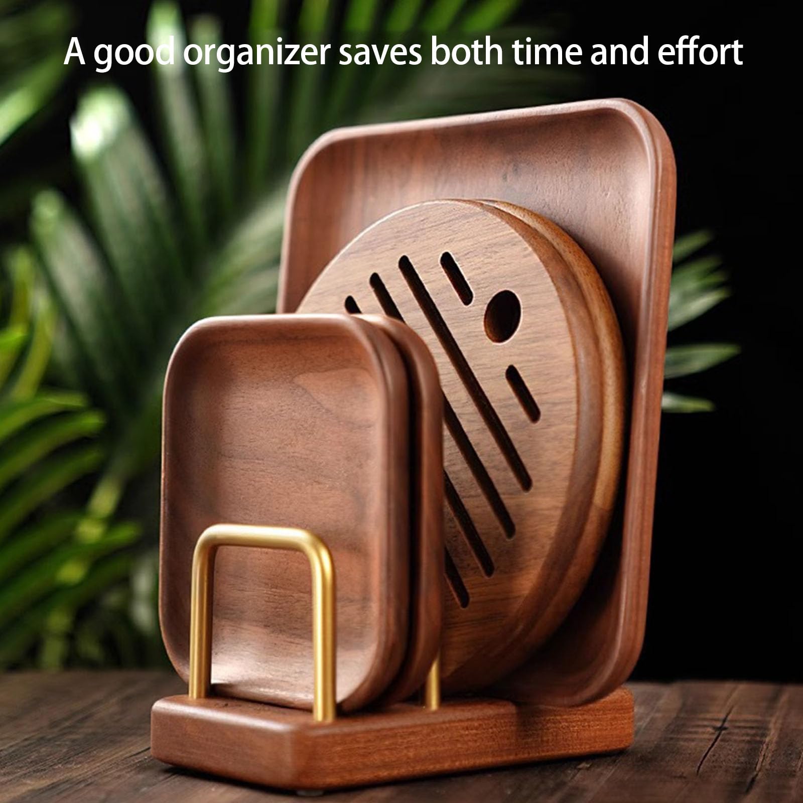 Vertical Wooden Kitchen Organiser Rack For Plates Trays Pans Space Saving Cutting Board Storage Stand With Wood Base