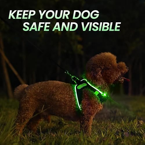 Miniatura 10 de PcEoTllar Arnés para perro con luz LED, arnés de chaleco para perro con luces LED sin tirones, arnés recargable ajustable para cachorros y perros