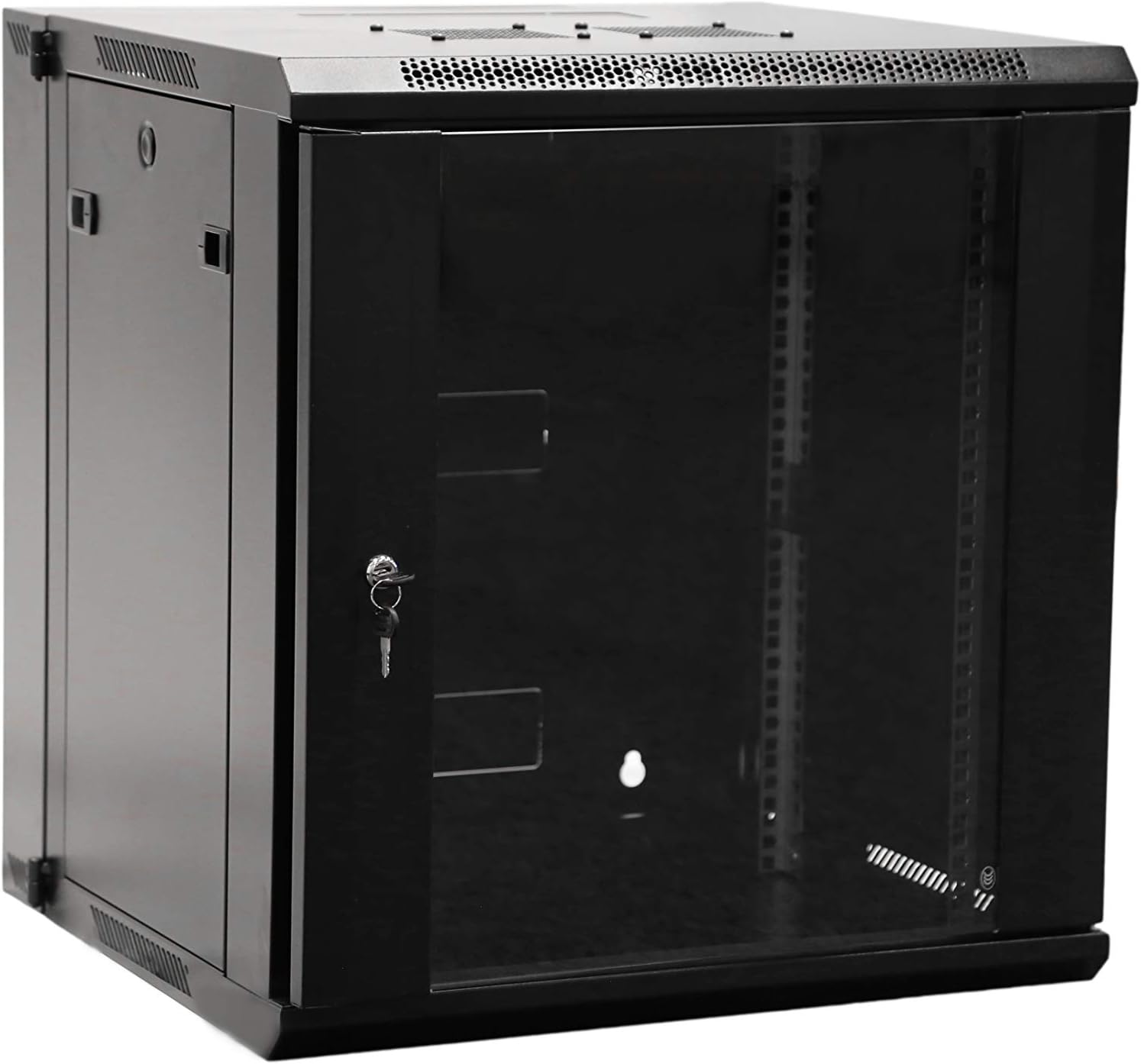 12U Professional Wall Mount Server Cabinet Enclosure Double Section Hinged Swing Out 19-Inch Server Network Rack with Locking Glass Door Black (Fully Assembled)