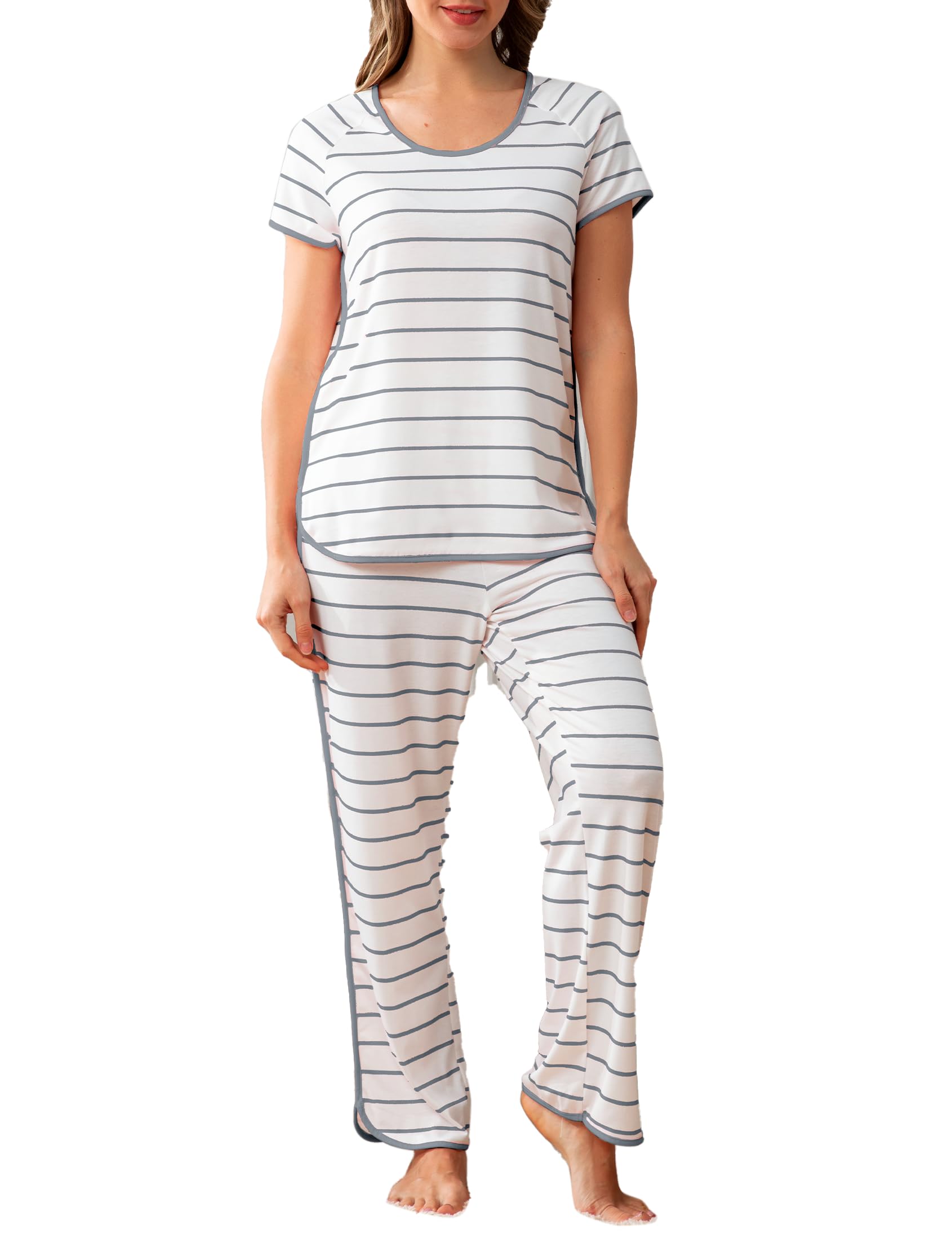 GGOV Stripe Women's Pajama Set Luxurious Sleepwear Sets, Two-Piece Loungewear PJs Sets for Nightwear, Lounge Set & Sleepwear
