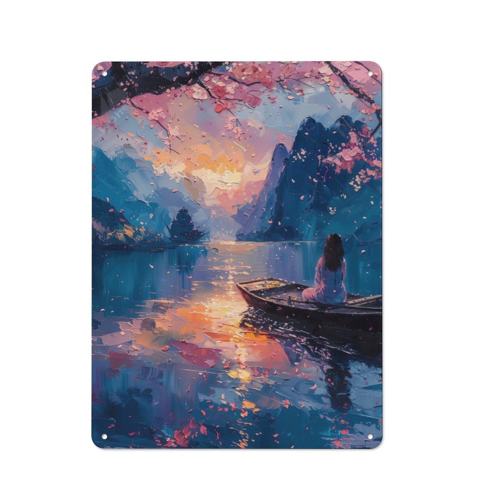 Junmoney Cherry Blossom Lake 40X30cm Retro Tin Wall Plaque With For Pub Or Café, A Winter Wall Decor Update For Café Interior Fans