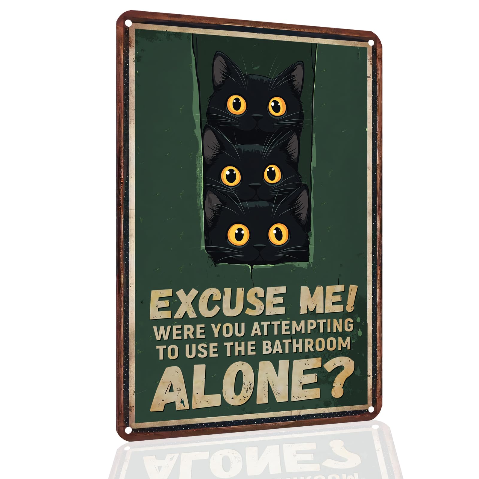 Funny Cat Bathroom Alone Tin Sign, 8x12 Inch Toilet Decor