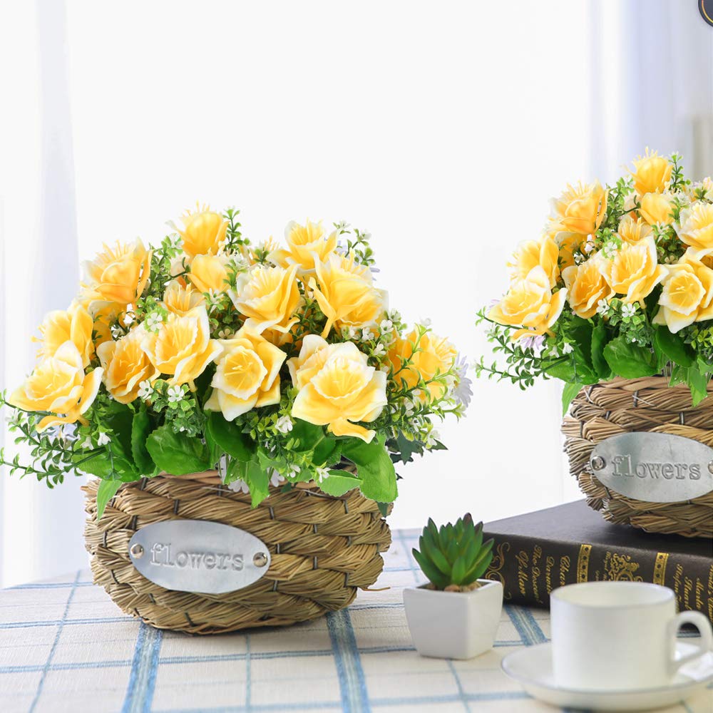 4Pcs Bouquet di Fiori Artificiali Giallo Narciso Artificiale per Esterni Fiori Piante Autunnali finte Fiori di plastica
