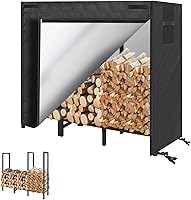 Vista 1 de KYATE - Estante para leña de 4 pies para exteriores con cubierta, soporte para almacenamiento de leña para chimenea, soporte resistente