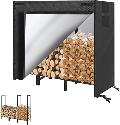 Miniatura 7 de KYATE Estante de leña para exteriores de 4 pies mejorado para almacenamiento de estufa de chimenea, troncos pesados, soporte apilador de madera