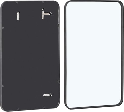 Miniatura 3 de HomGarden 24" x 36" Modern Square Bathroom Mirror with Black Metal Frame Round Corner, Wall Mounted Mirror for Bathroom, Bedroom, Dorm, Entryway,