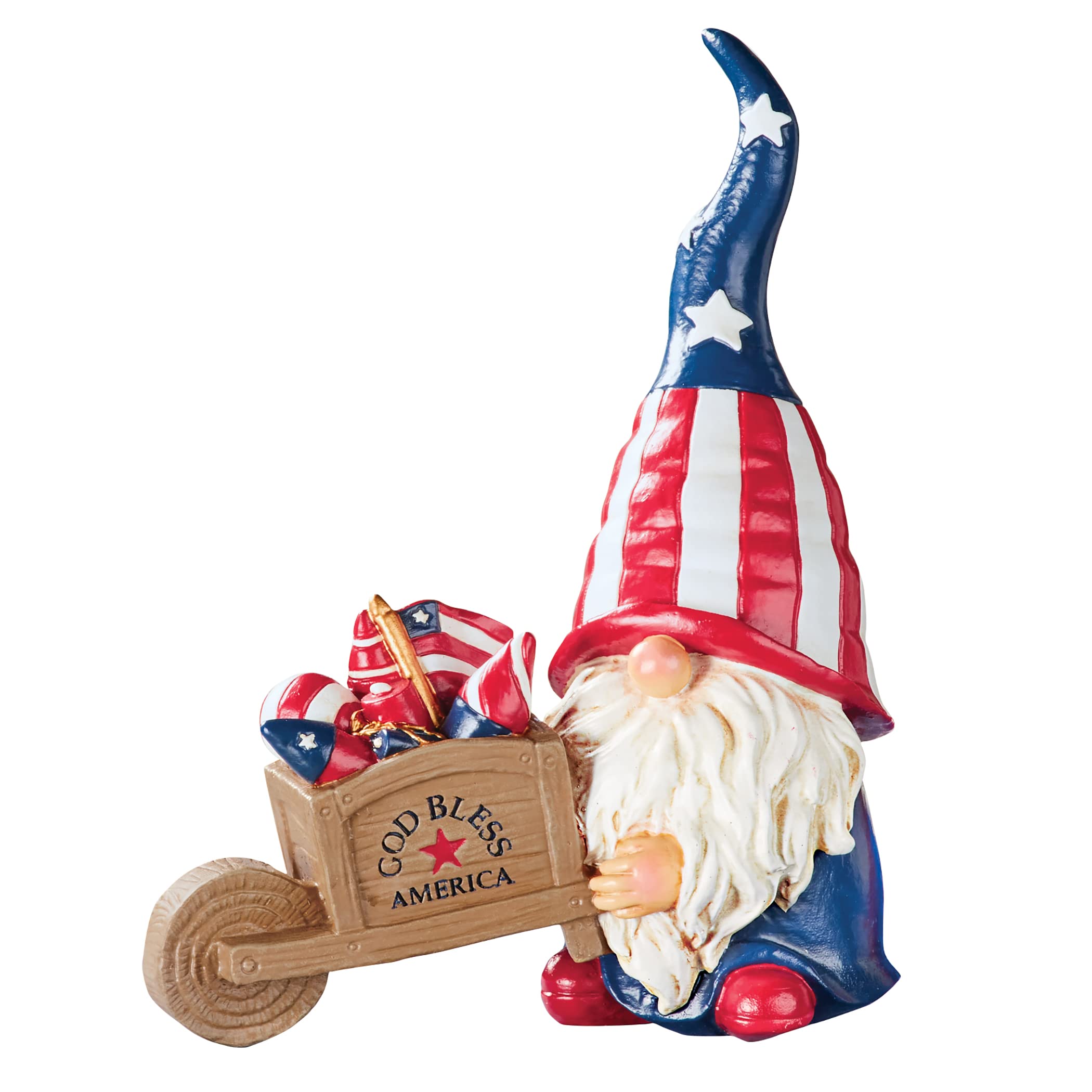 Collections EtcHand-Painted Patriotic Gnome with Fireworks Cart Figurine