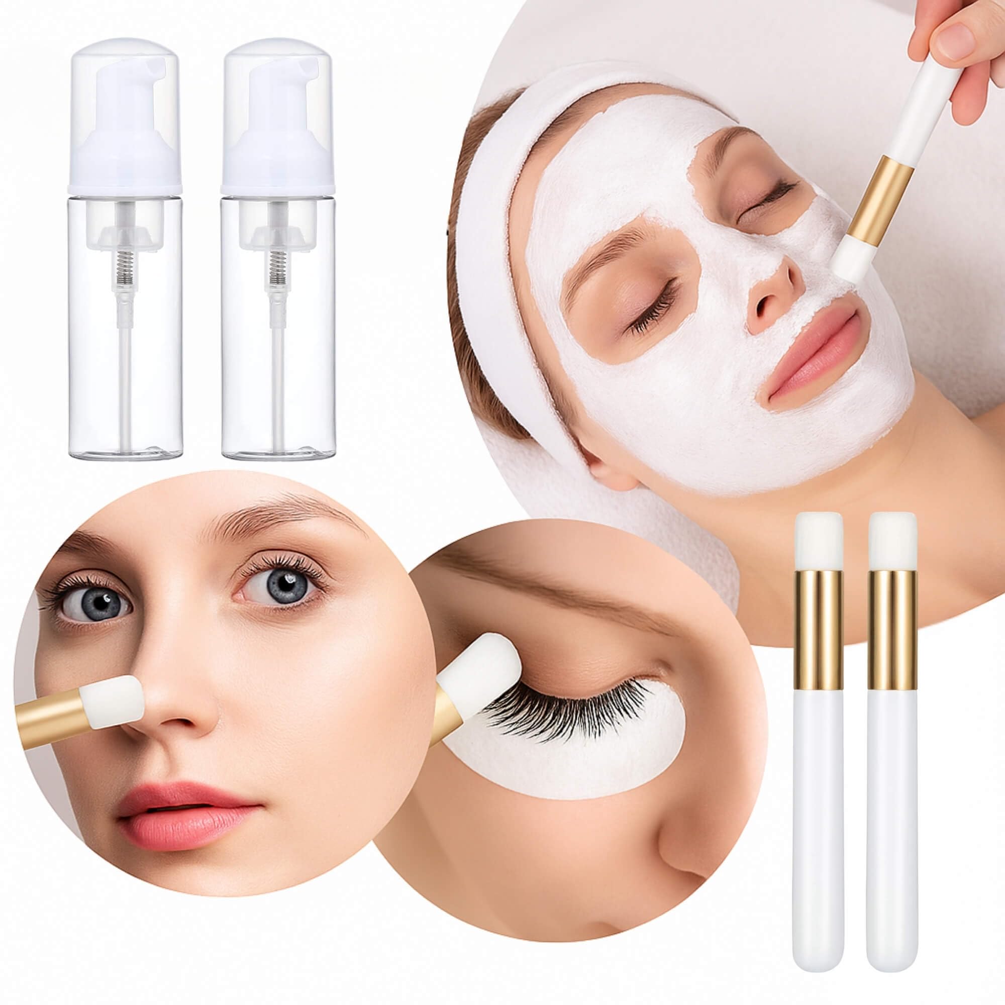 SAANG & JAT Kit di 24 extension per ciglia, 12 flaconi trasparenti in schiuma per shampoo per ciglia da 56,7 g, 12 pennelli dorati per ciglia, forniture da viaggio