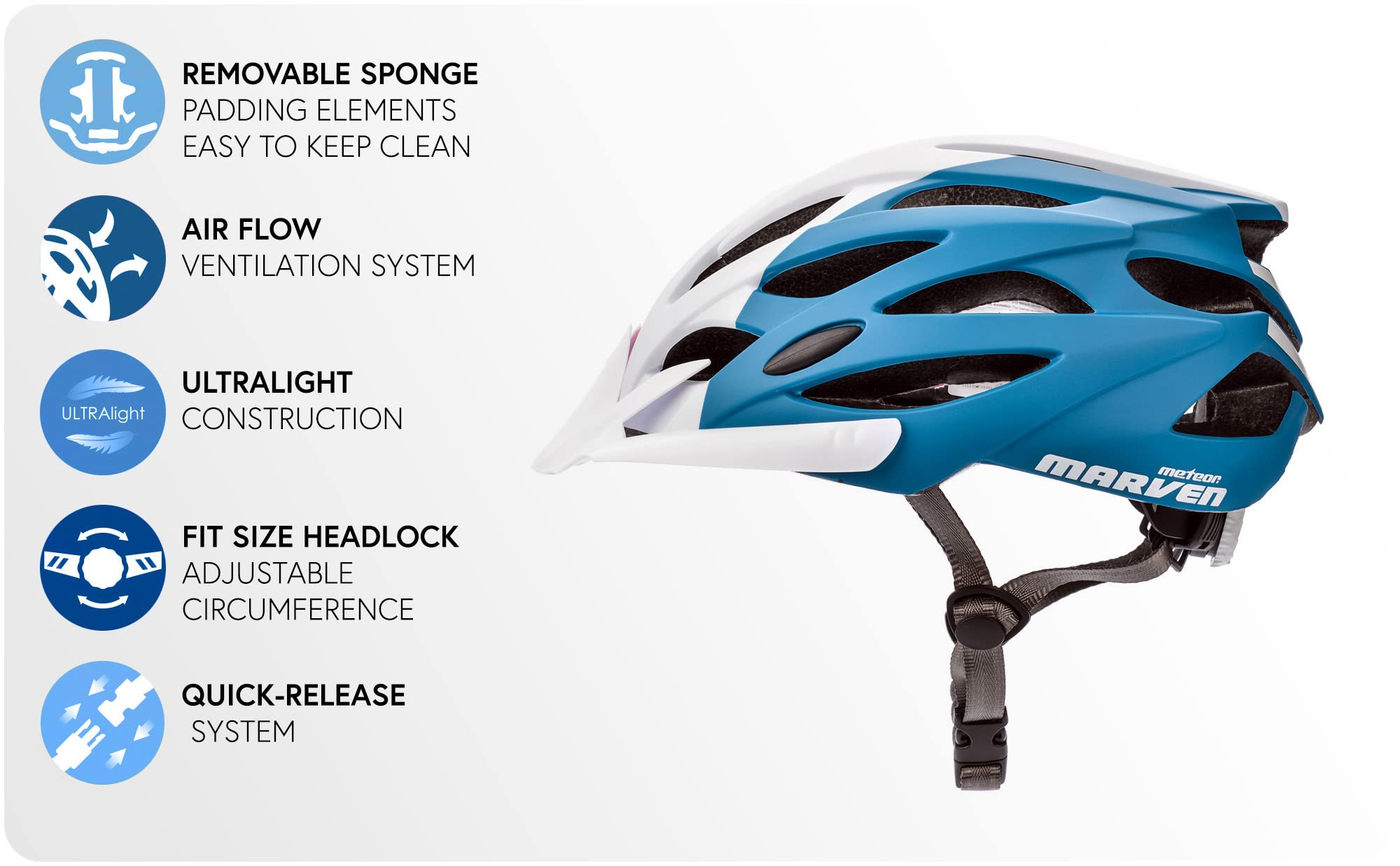 Meteor Casco Bici Ideale per Giovani e Adulti Donna e Uomo Caschi Perfetto per Downhill Enduro MTB Scooter Helmet per Tutte Le Forme di attività in Bicicletta Marven