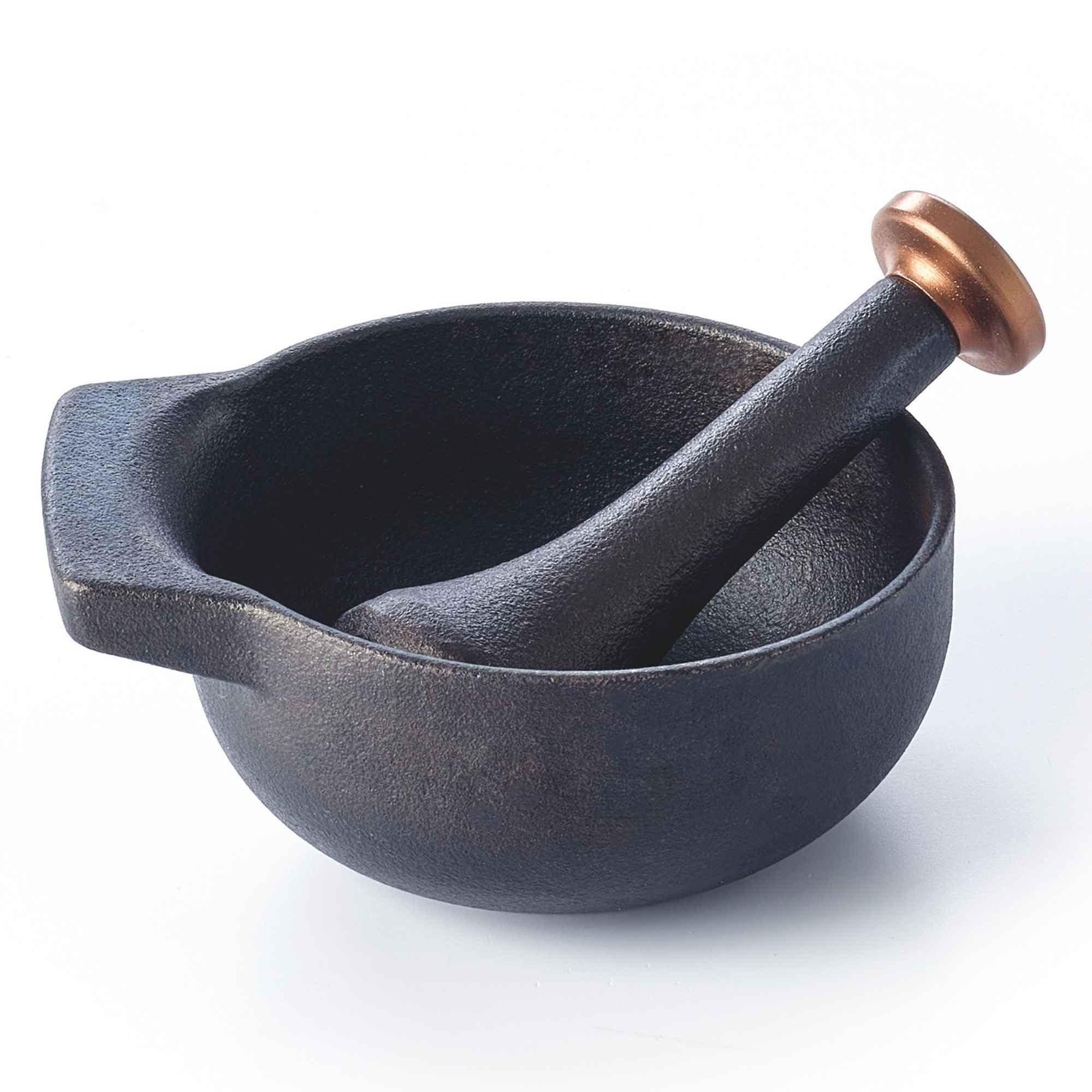 Alva Nori - Mortero y pilón de hierro fundido esmaltado de 2 tazas de 4 pulgadas, fabricado sin PTFE/PFOA/PFAS y fácil de limpiar, acabado duradero y antiadherente para moler, triturar y mezclar