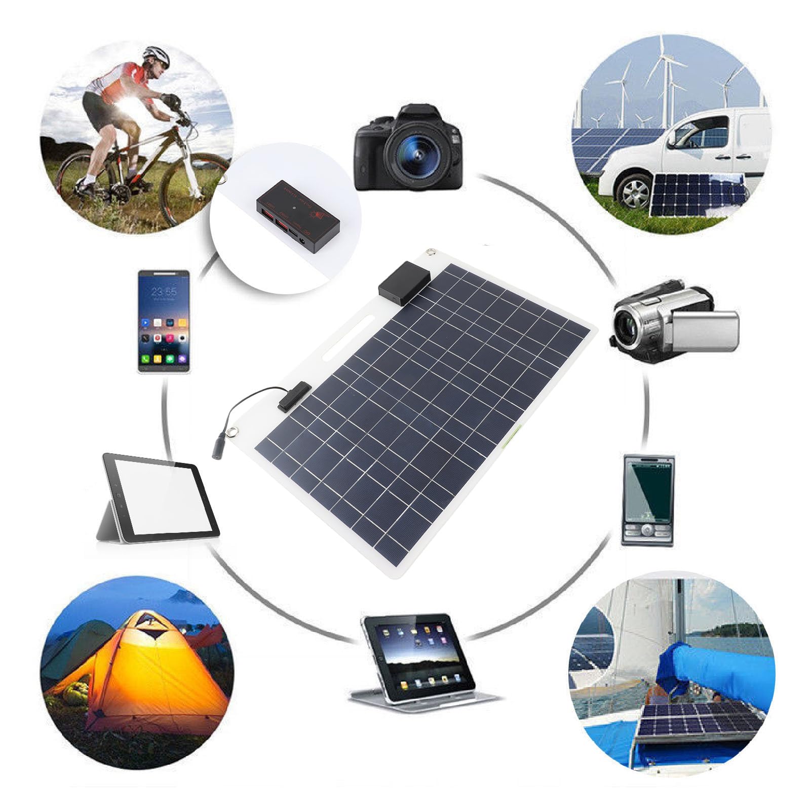 Kit de Panel Solar de 100 W, Panel Solar Portátil Monocristalino de 12V 24V con Controlador de Carga de 100 A, Cargador Solar para Vehículos Recreativos, Marinos, Remolques