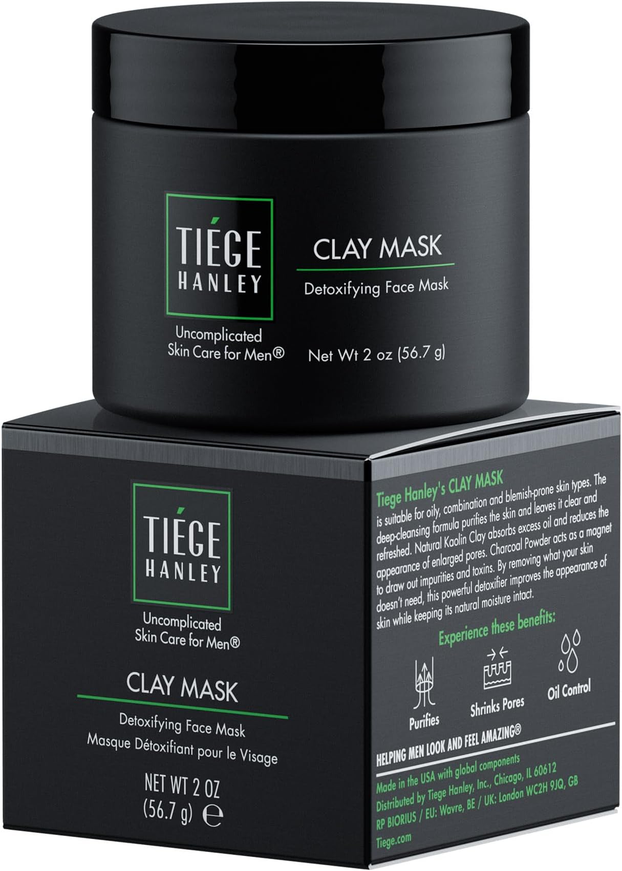 Mens Detoxifying Facial Clay Mask, 2 Oz (1-Pack) - Deep Pore Cleansing Charcoal Face Mask with Natural Kaolin Clay Absorbs Excess Oil & Reduces Appearance Pores - Skin Care for Men