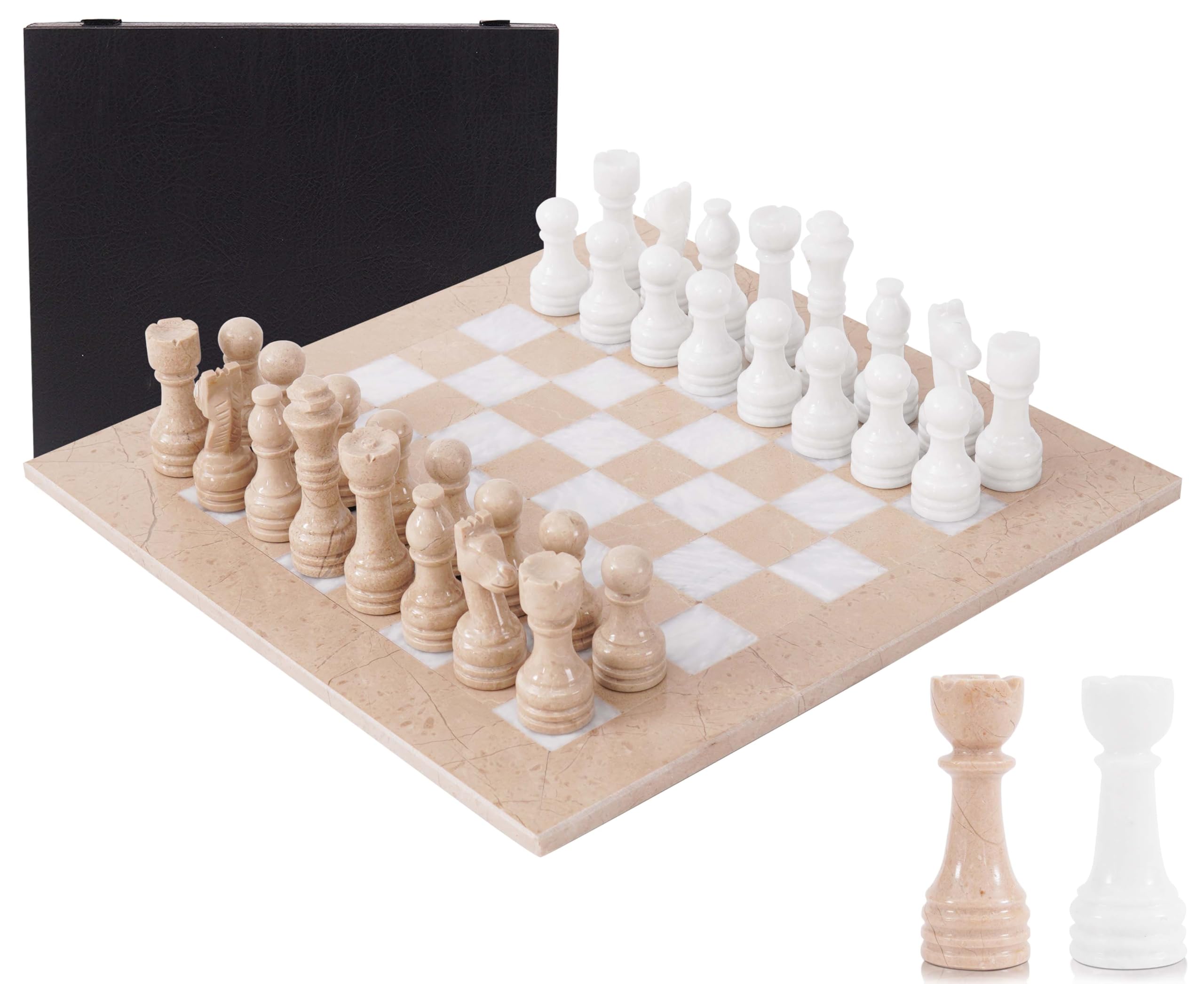 Marble Chess Set 15" Inches Verona & White Handmade Chess Sets for Adults - Marble Board Game for Family with Storage Box & 2 Extra Queen, Ideal Travel Chess Set & Home Décor — image 1