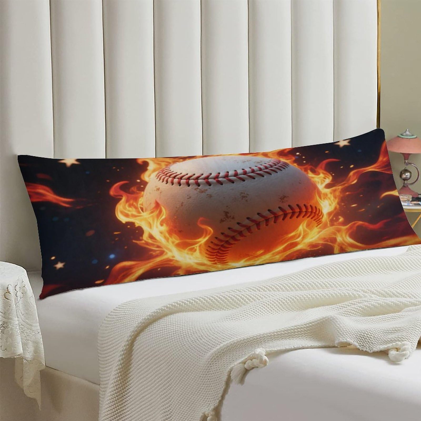 Body Pillow Cover 20x54 Long Pillow Case with Invisible Zipper Breathable Microfiber Baseball on Fire Pillowcase Soft Cozy Protector for Bedroom Couch Sofa Bed Home Decor All Seasons