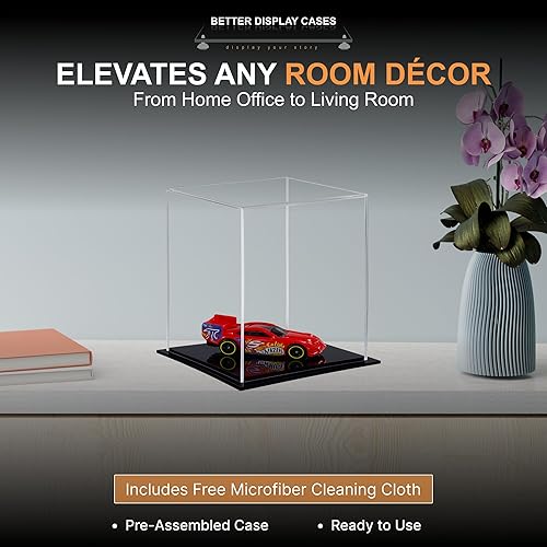 Vista 573 de Better Display Cases Versátil vitrina de acrílico transparente - Caja rectangular grande con base blanca 18" x 12" x 3" (BK09)