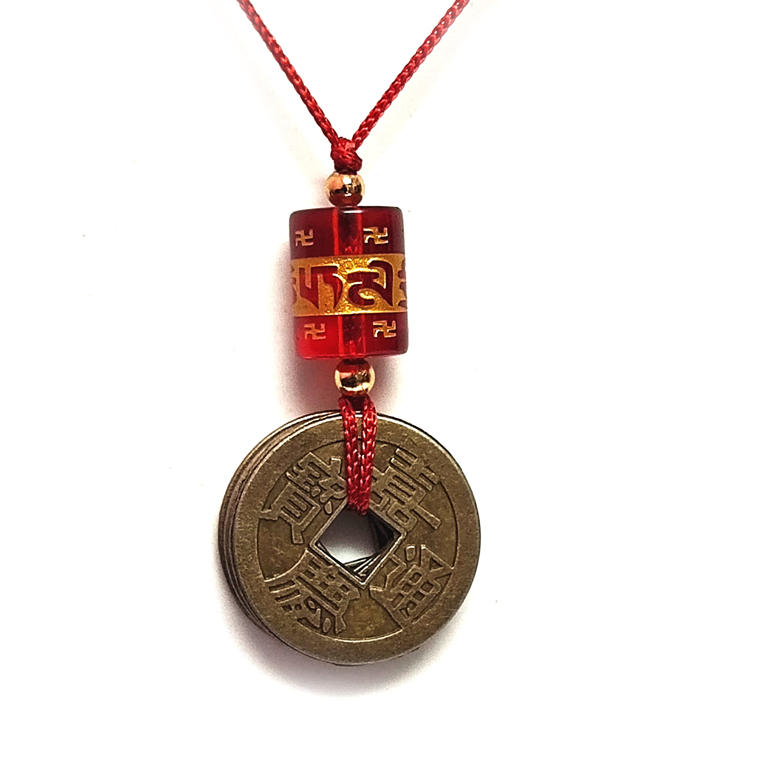 astroghar Feng Shui Lucky Coins With Buddhism Auspicious Om Mani Padme Hum Mantra Engraved Lucky Charm Red Pendant For Men And Women-picture-24