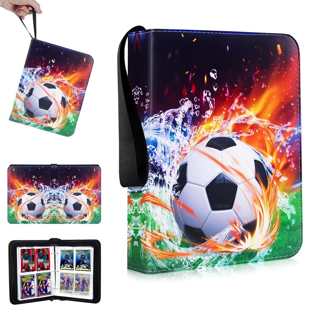 Abiemuce 50 Seiten 400 Karten Sammelalbum Fußball Karten, Tragbar Wasserdicht PU Sammelkarten Album mit Reißverschluss und Griffschlaufe Fußball Sammelalbum Album Groß Sport Karten Heft