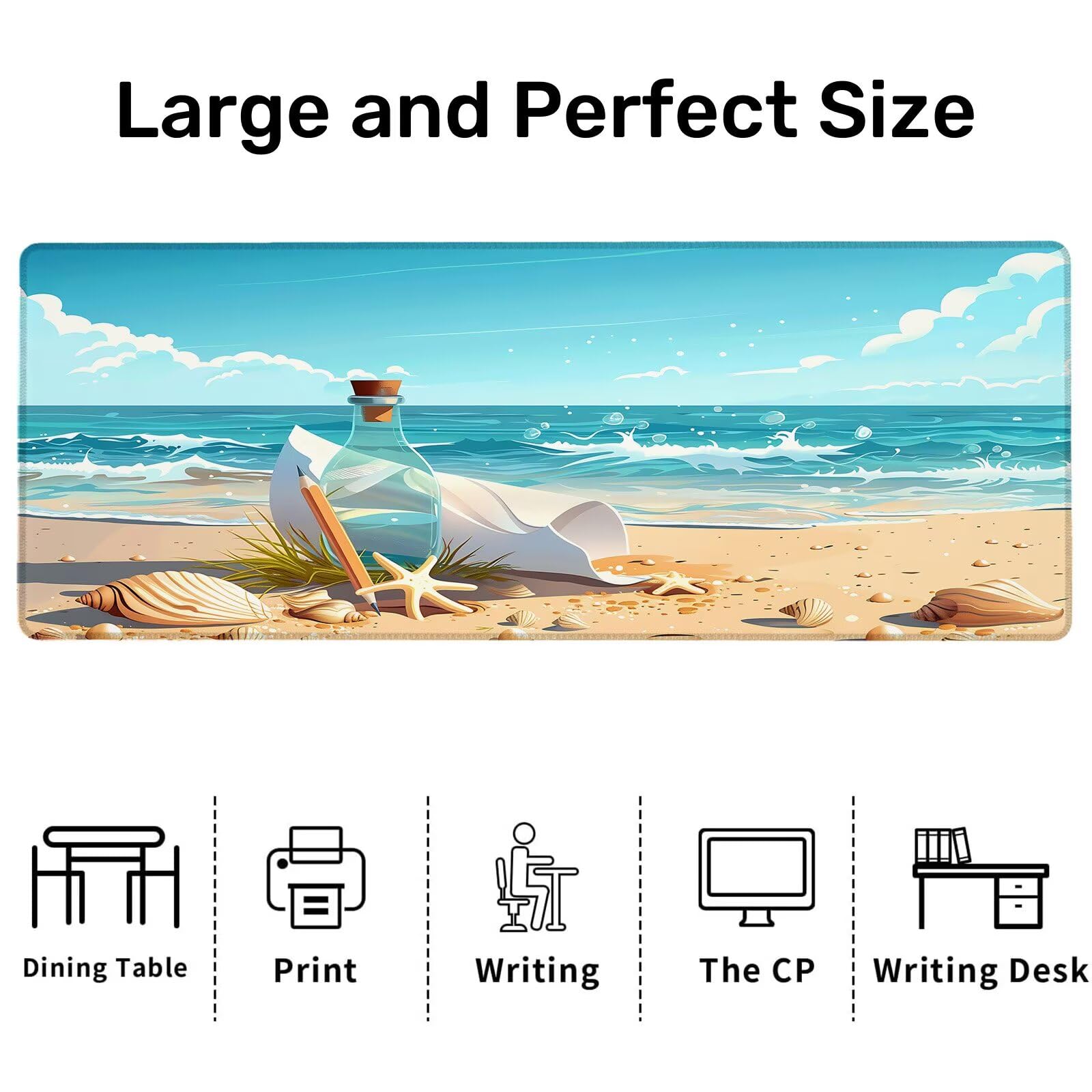 Podkładka pod mysz XXL 1000 x 500 mm, podkładka pod mysz plażową, podkładka pod mysz do gier z antypoślizgową gumową podstawą, butelka na biurko ze zszytymi krawędziami, XXL podkładka pod mysz do gier