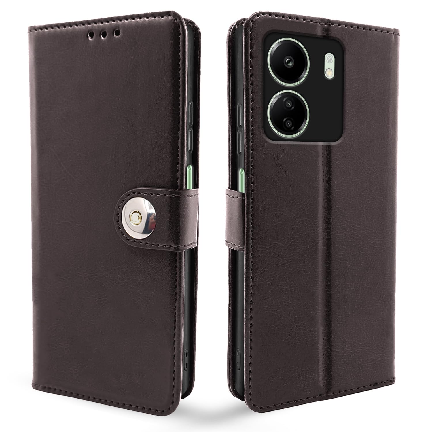 Pikkme Redmi 13C 4G | Poco C65 Flip Cover Leather Finish | Inside TPU with Card Pockets | Wallet Stand and Shock Proof | Complete Protection Button Flip Case (Coffee) (B0CQK9L6DQ) Amazon Price History, Amazon Price Tracker
