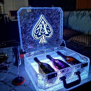 Champagne Bottle Carrier Case 3 Bottles Rechargeable LED Ace of Spade Glorifier Box,for Night Club Party Lounge Bar