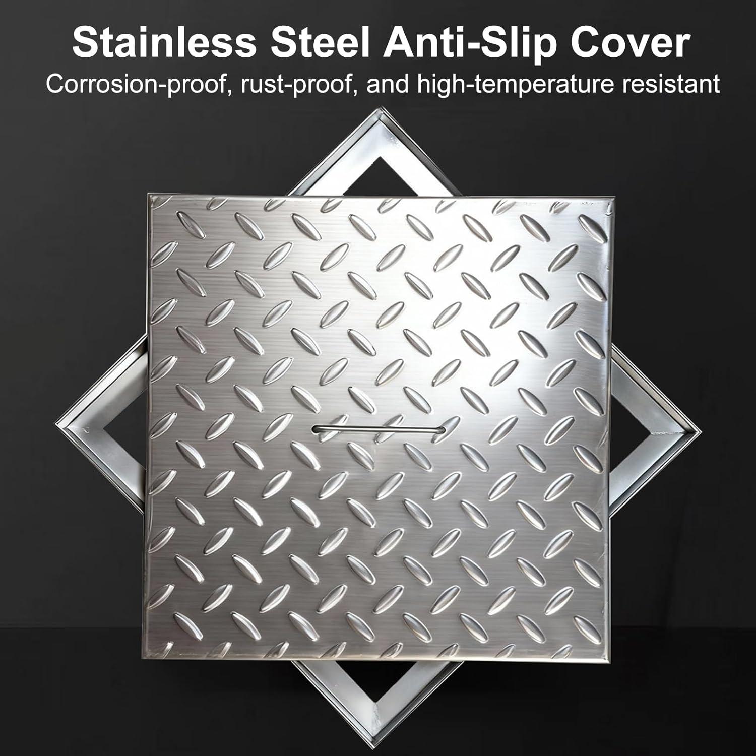 Stainless Steel Anti-slip Manhole Cover, Square Drain Cover with Frame and Handle, Sewer Access Cover for Yard Park Garden(40x40x2.5cm/16x16x1in)