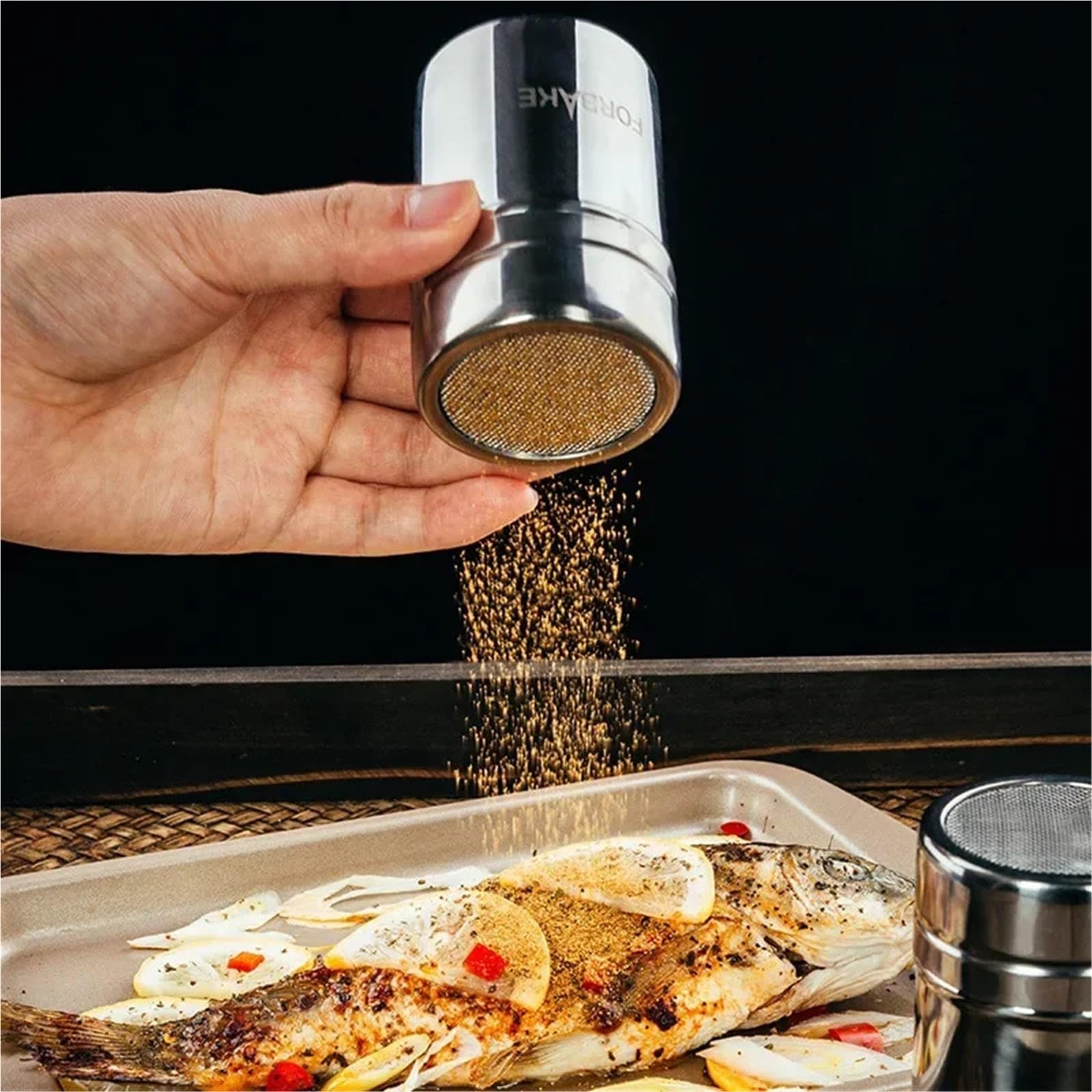 Aspersor de Polvo Acero Inoxidable 4 Piezas para Casa | Con las botellas densas del condimento del tarro de la malla de la gasa del azúcar del canela del cacao del agujero(L)