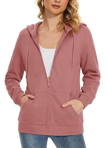 Women's Fleece Lined Zip Up Hoodies Casual Hooded Jacket Workout