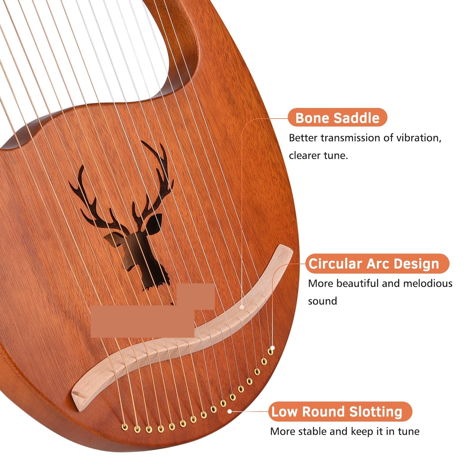 Arpa a lira Strumento a corde in legno massello for arpa a lira a 16 con for martello accordatura motivo alce for principianti