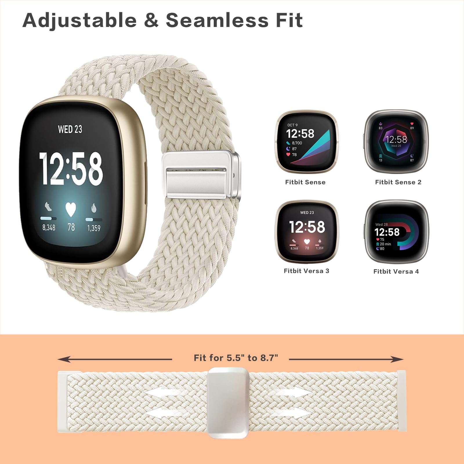 Zythtic Braided Strap Compatible with Fitbit Versa 4 Strap/Fitbit Versa 3 Straps/Fitbit Sense Strap/Sense 2 Strap - Image 3